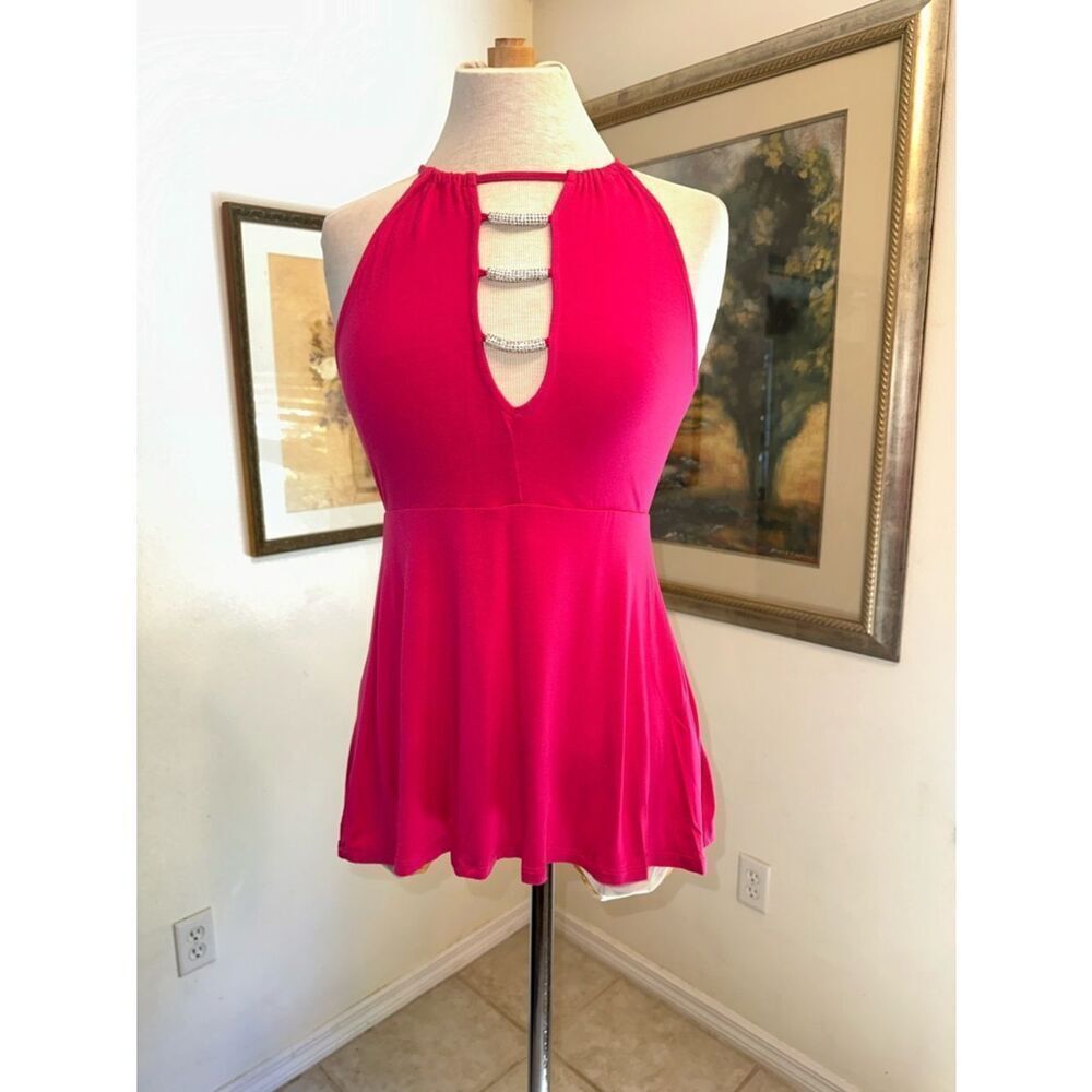 VENUS Hot Pink Halter Top with Rhinestone Ladder Detail Size Small